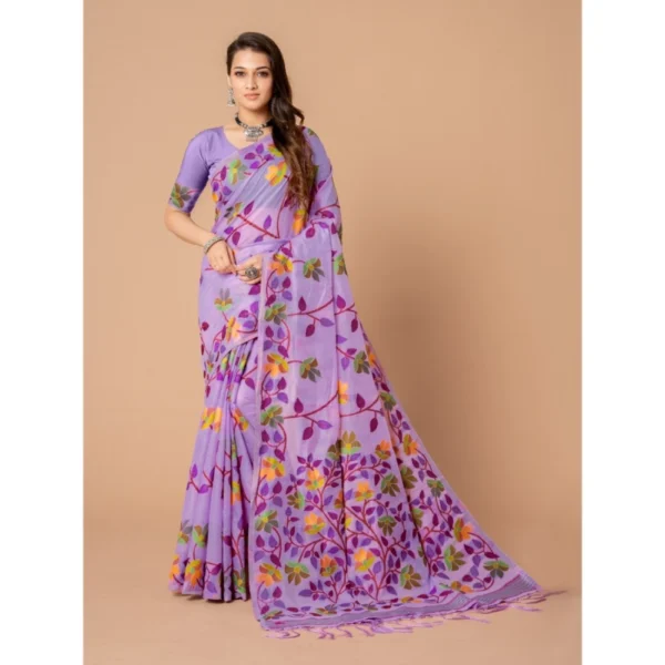  Women's Cotton Printed Saree With Unstitched Blouse (Lavender, 5-6 Mtrs) - Image 2