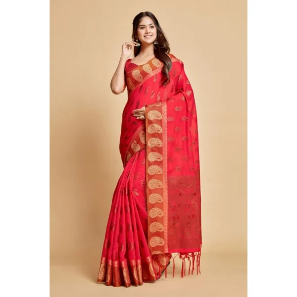  Women's Chanderi Cotton Printed Saree With Unstitched Blouse (Pink, 5-6 Mtrs) - Image 2
