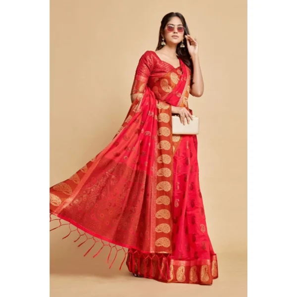  Women's Chanderi Cotton Printed Saree With Unstitched Blouse (Pink, 5-6 Mtrs) - Image 3