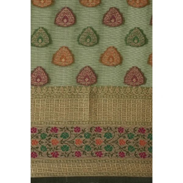  Women's Organza Printed Saree With Unstitched Blouse (Mahendi, 5-6 Mtrs) - Image 3
