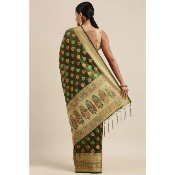  Women's Organza Printed Saree With Unstitched Blouse (Mahendi, 5-6 Mtrs) - Image 4