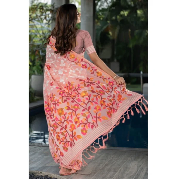  Women's Cotton Printed Saree With Unstitched Blouse (Peach, 5-6 Mtrs) - Image 3