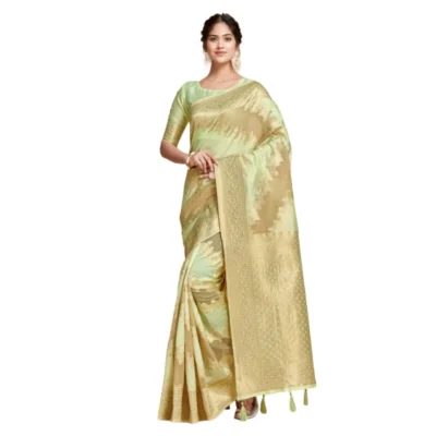  Women's Linen Printed Saree With Unstitched Blouse (Pista, 5-6 Mtrs)