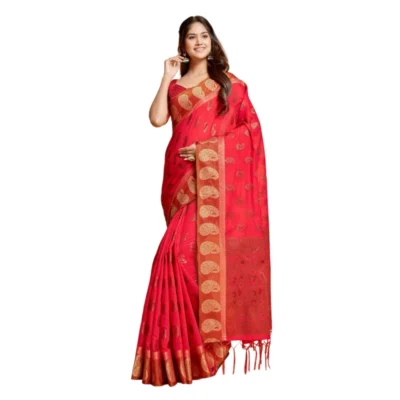  Women's Chanderi Cotton Printed Saree With Unstitched Blouse (Pink, 5-6 Mtrs)