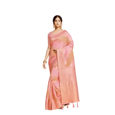  Women's Linen Printed Saree With Unstitched Blouse (Pink, 5-6 Mtrs)