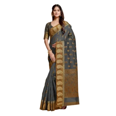  Women's Chanderi Cotton Printed Saree With Unstitched Blouse (Grey, 5-6 Mtrs)