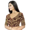 Women's Velvet Embroidery Readymade Blouse (Brown, Size: Free Size) - Image 2