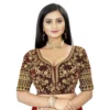 Women's Velvet Embroidery Readymade Blouse (Brown, Size: Free Size)