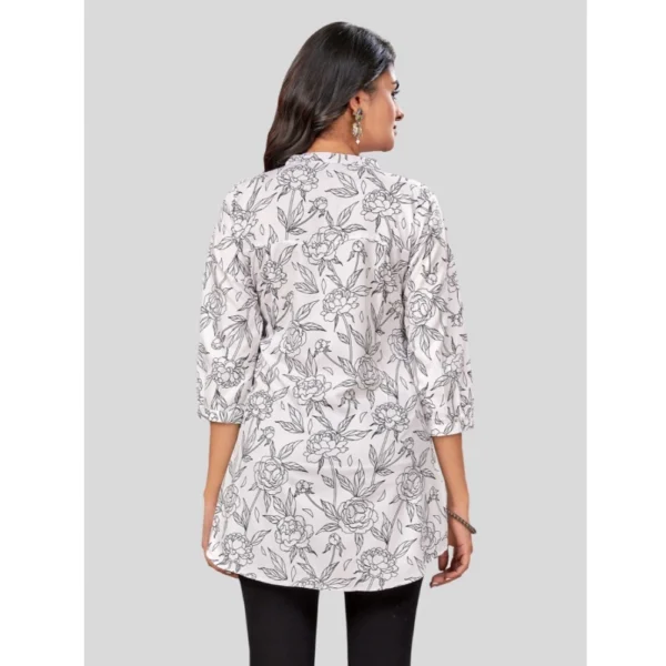 Women's Poly Crepe Chinese Collar 3/4 Sleeves Short Top (Black-White) - Image 6