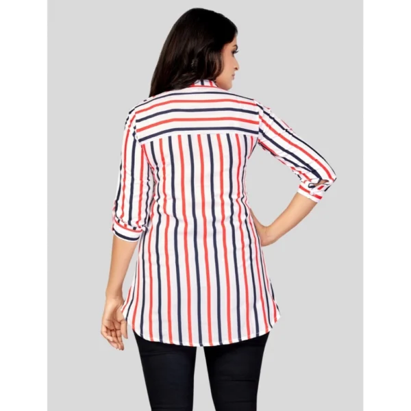 Women's Poly Crepe Mandarin Collar 3/4 Sleeves Short Top (White) - Image 6