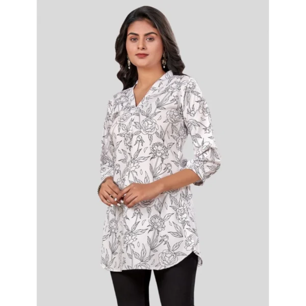 Women's Poly Crepe Chinese Collar 3/4 Sleeves Short Top (Black-White) - Image 2