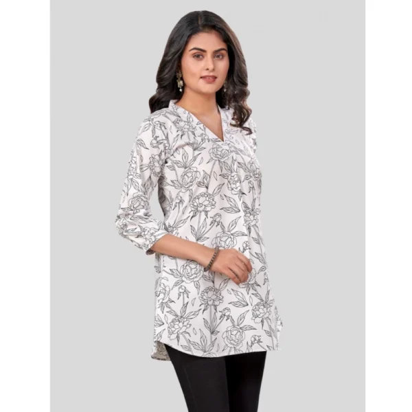Women's Poly Crepe Chinese Collar 3/4 Sleeves Short Top (Black-White) - Image 5