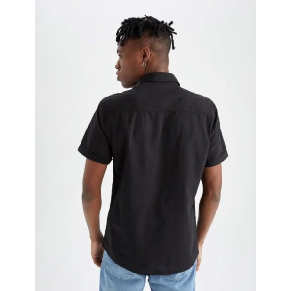 Men's Cotton Blend Solid Half-Sleeve Regular Shirt (Black) - Image 3