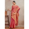 Women's Silk Blend Floral Printed Saree With Unstitched Blouse 5.5Mtr (Pink) - Image 4