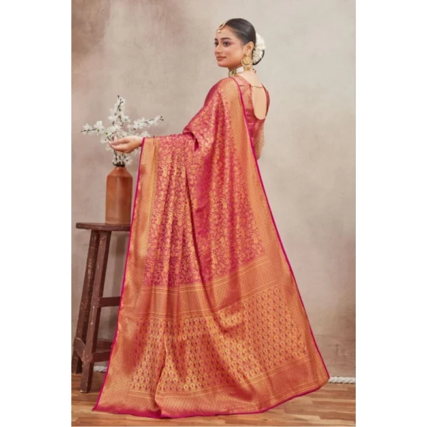 Women's Silk Blend Floral Printed Saree With Unstitched Blouse 5.5Mtr (Pink) - Image 2