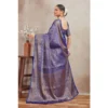 Women's Silk Blend Floral Printed Saree With Unstitched Blouse 5.5Mtr (Royal Blue) - Image 4
