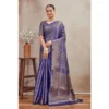 Women's Silk Blend Floral Printed Saree With Unstitched Blouse 5.5Mtr (Royal Blue)