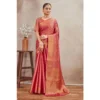 Women's Silk Blend Floral Printed Saree With Unstitched Blouse 5.5Mtr (Pink) - Image 3