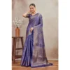 Women's Silk Blend Floral Printed Saree With Unstitched Blouse 5.5Mtr (Royal Blue) - Image 3