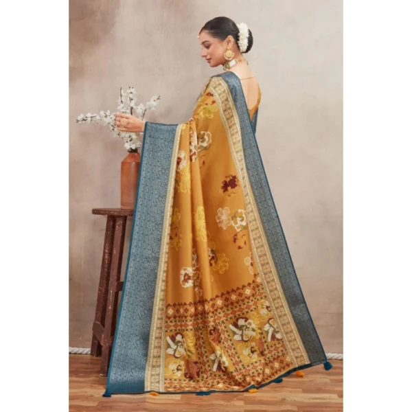 Women's Crepe Silk Printed Saree With Unstitched Blouse 5.5Mtr (Mustard) - Image 2