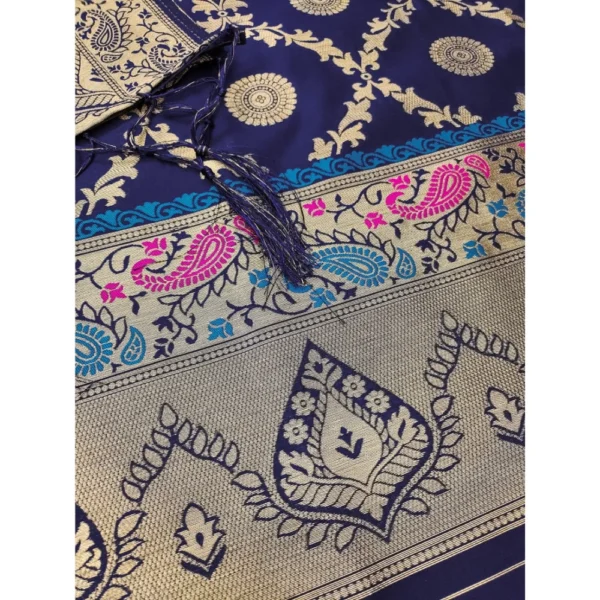 Women's Banarasi Silk Printed Unstitched Salwar Suit Material With Dupatta (Navy Blue, 3Mtrs) - Image 2