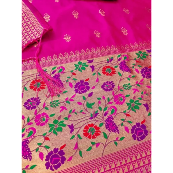 Women's Banarasi Silk Printed Unstitched Salwar Suit Material With Dupatta (Pink, 3Mtrs) - Image 2
