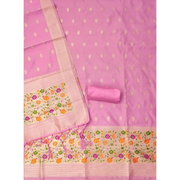 Women's Banarasi Silk Printed Unstitched Salwar Suit Material With Dupatta (Light Pink, 3Mtrs) - Image 3