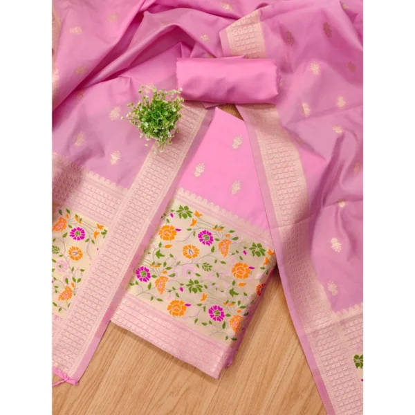 Women's Banarasi Silk Printed Unstitched Salwar Suit Material With Dupatta (Light Pink, 3Mtrs) - Image 4