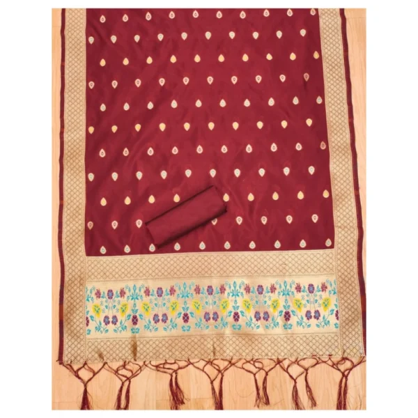 Women's Banarasi Silk Printed Unstitched Salwar Suit Material With Dupatta (Maroon, 3Mtrs) - Image 2