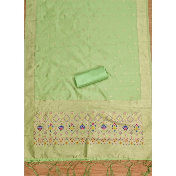 Women's Banarasi Silk Printed Unstitched Salwar Suit Material With Dupatta (Pista, 3Mtrs) - Image 2