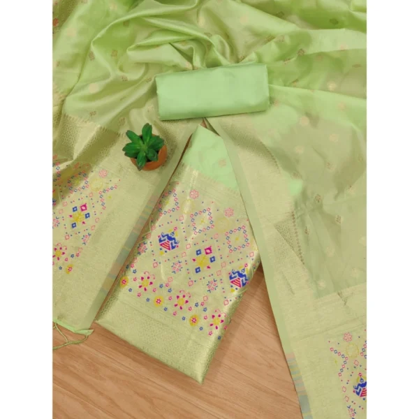 Women's Banarasi Silk Printed Unstitched Salwar Suit Material With Dupatta (Pista, 3Mtrs) - Image 4