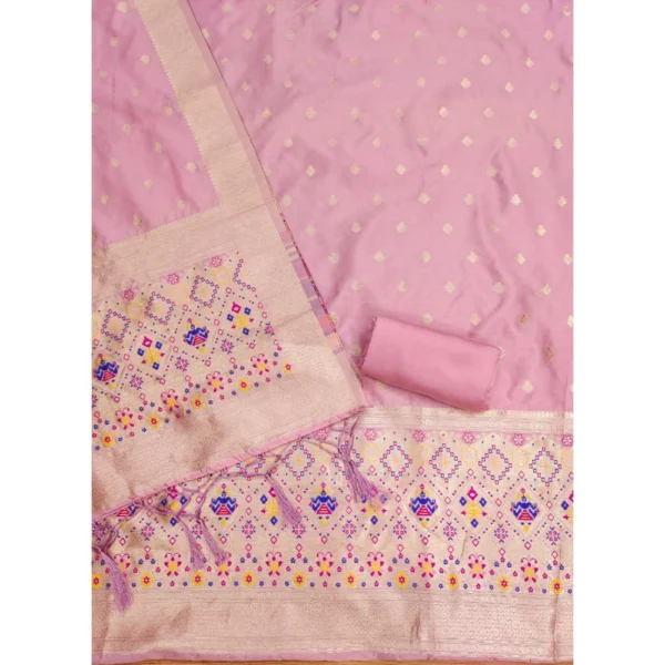 Women's Banarasi Silk Printed Unstitched Salwar Suit Material With Dupatta (Light Pink, 3Mtrs) - Image 3