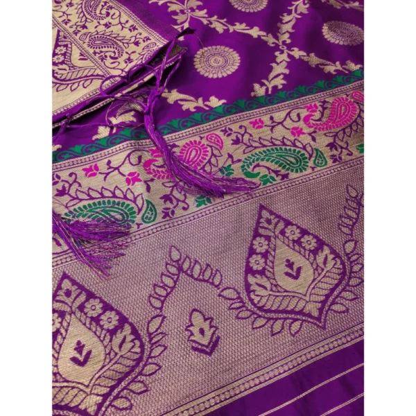 Women's Banarasi Silk Printed Unstitched Salwar Suit Material With Dupatta (Purple, 3Mtrs) - Image 2