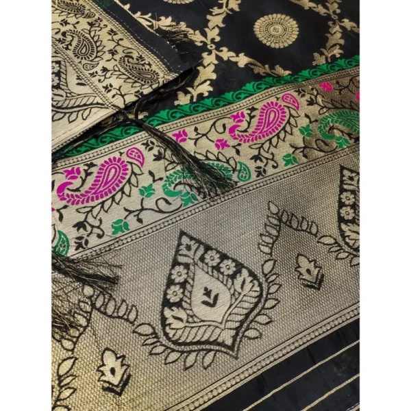 Women's Banarasi Silk Printed Unstitched Salwar Suit Material With Dupatta (Black, 3Mtrs) - Image 2