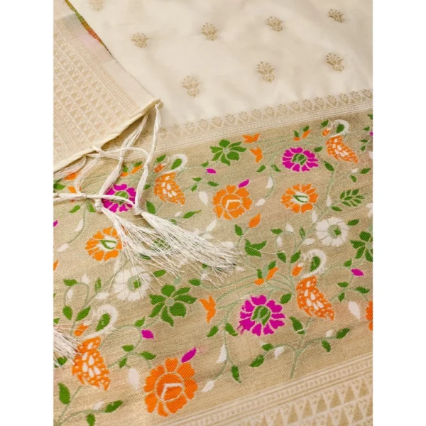 Women's Banarasi Silk Printed Unstitched Salwar Suit Material With Dupatta (White, 3Mtrs) - Image 2