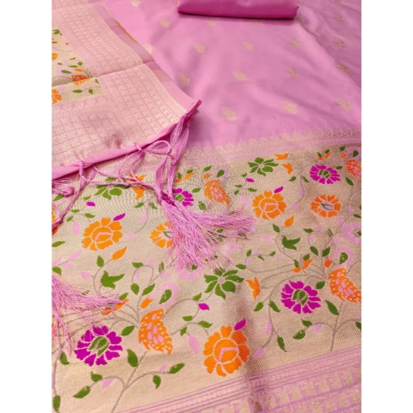 Women's Banarasi Silk Printed Unstitched Salwar Suit Material With Dupatta (Light Pink, 3Mtrs) - Image 2