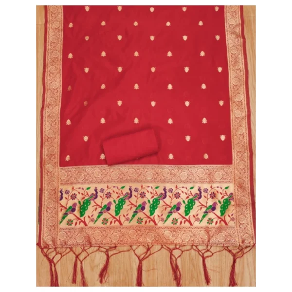 Women's Banarasi Silk Printed Unstitched Salwar Suit Material With Dupatta (Red, 3Mtrs) - Image 2