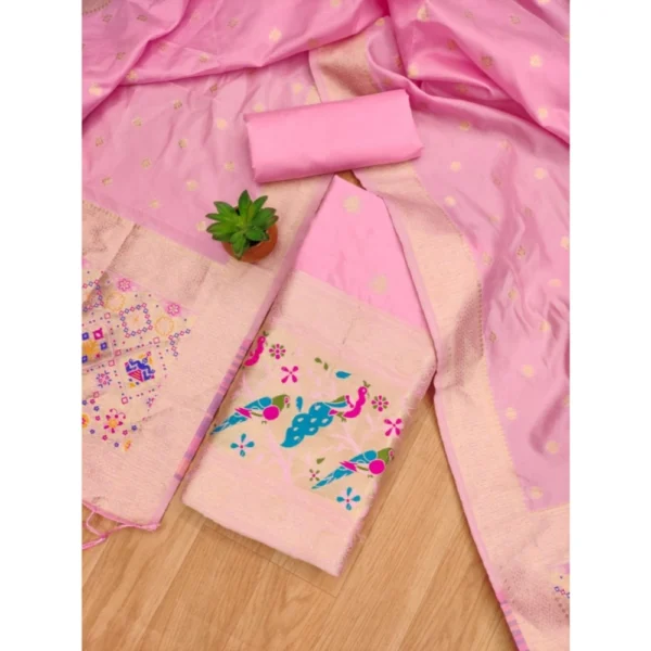 Women's Banarasi Silk Printed Unstitched Salwar Suit Material With Dupatta (Light Pink, 3Mtrs) - Image 4