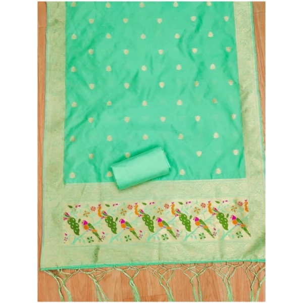 Women's Banarasi Silk Printed Unstitched Salwar Suit Material With Dupatta (Sea Green, 3Mtrs) - Image 2