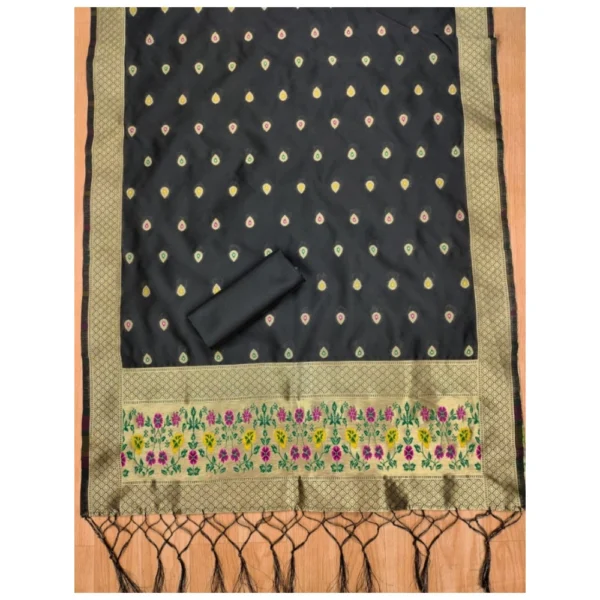 Women's Banarasi Silk Printed Unstitched Salwar Suit Material With Dupatta (Black, 3Mtrs) - Image 2