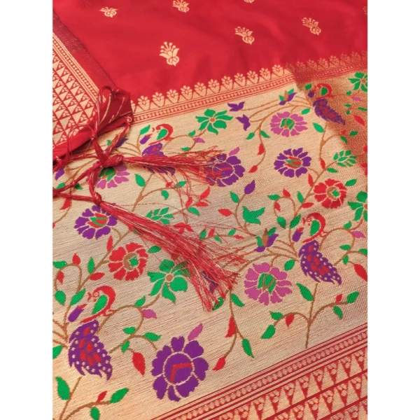Women's Banarasi Silk Printed Unstitched Salwar Suit Material With Dupatta (Red, 3Mtrs) - Image 2