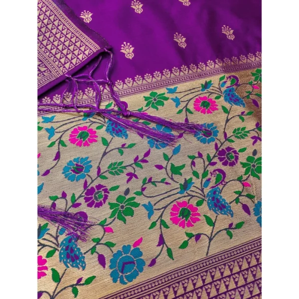 Women's Banarasi Silk Printed Unstitched Salwar Suit Material With Dupatta (Purple, 3Mtrs) - Image 2