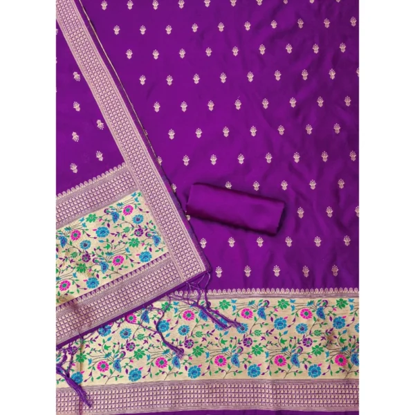 Women's Banarasi Silk Printed Unstitched Salwar Suit Material With Dupatta (Purple, 3Mtrs) - Image 3
