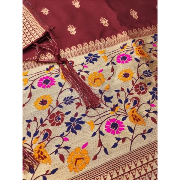 Women's Banarasi Silk Printed Unstitched Salwar Suit Material With Dupatta (Maroon, 3Mtrs) - Image 2