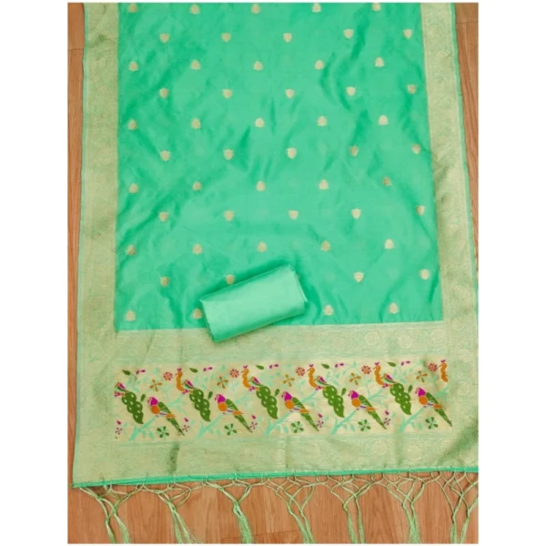 Women's Banarasi Silk Printed Unstitched Salwar Suit Material With Dupatta (Sea Green, 3Mtrs) - Image 2