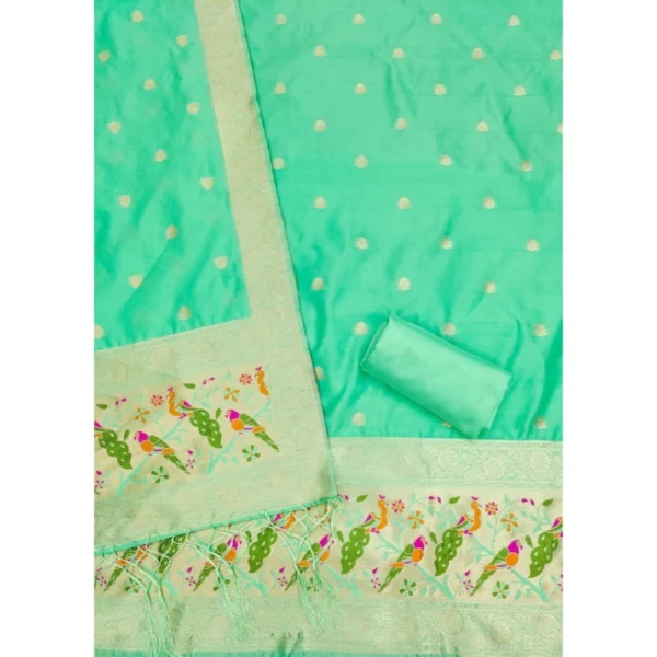 Women's Banarasi Silk Printed Unstitched Salwar Suit Material With Dupatta (Sea Green, 3Mtrs) - Image 3