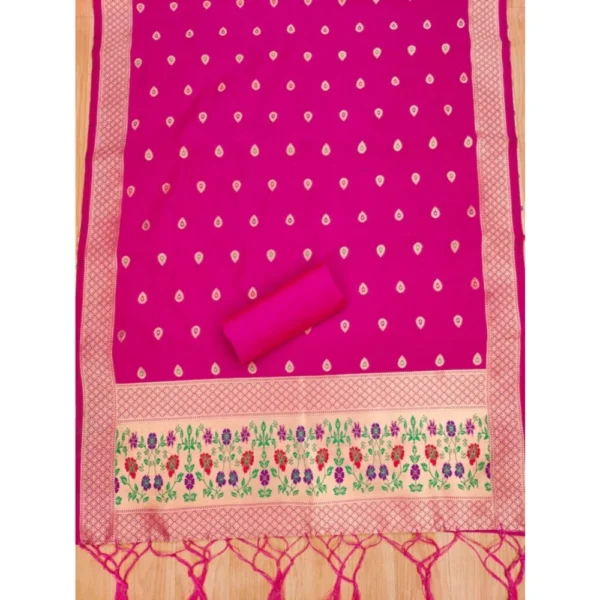Women's Banarasi Silk Printed Unstitched Salwar Suit Material With Dupatta (Pink, 3Mtrs) - Image 2
