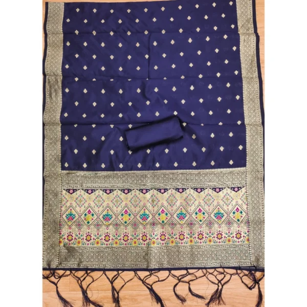Women's Banarasi Silk Printed Unstitched Salwar Suit Material With Dupatta (Navy Blue, 3Mtrs) - Image 2