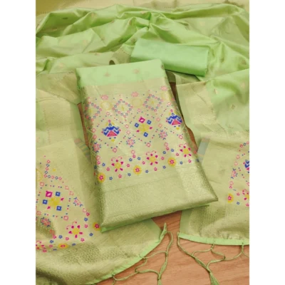 Women's Banarasi Silk Printed Unstitched Salwar Suit Material With Dupatta (Pista, 3Mtrs)