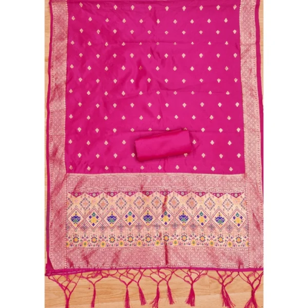 Women's Banarasi Silk Printed Unstitched Salwar Suit Material With Dupatta (Pink, 3Mtrs) - Image 2